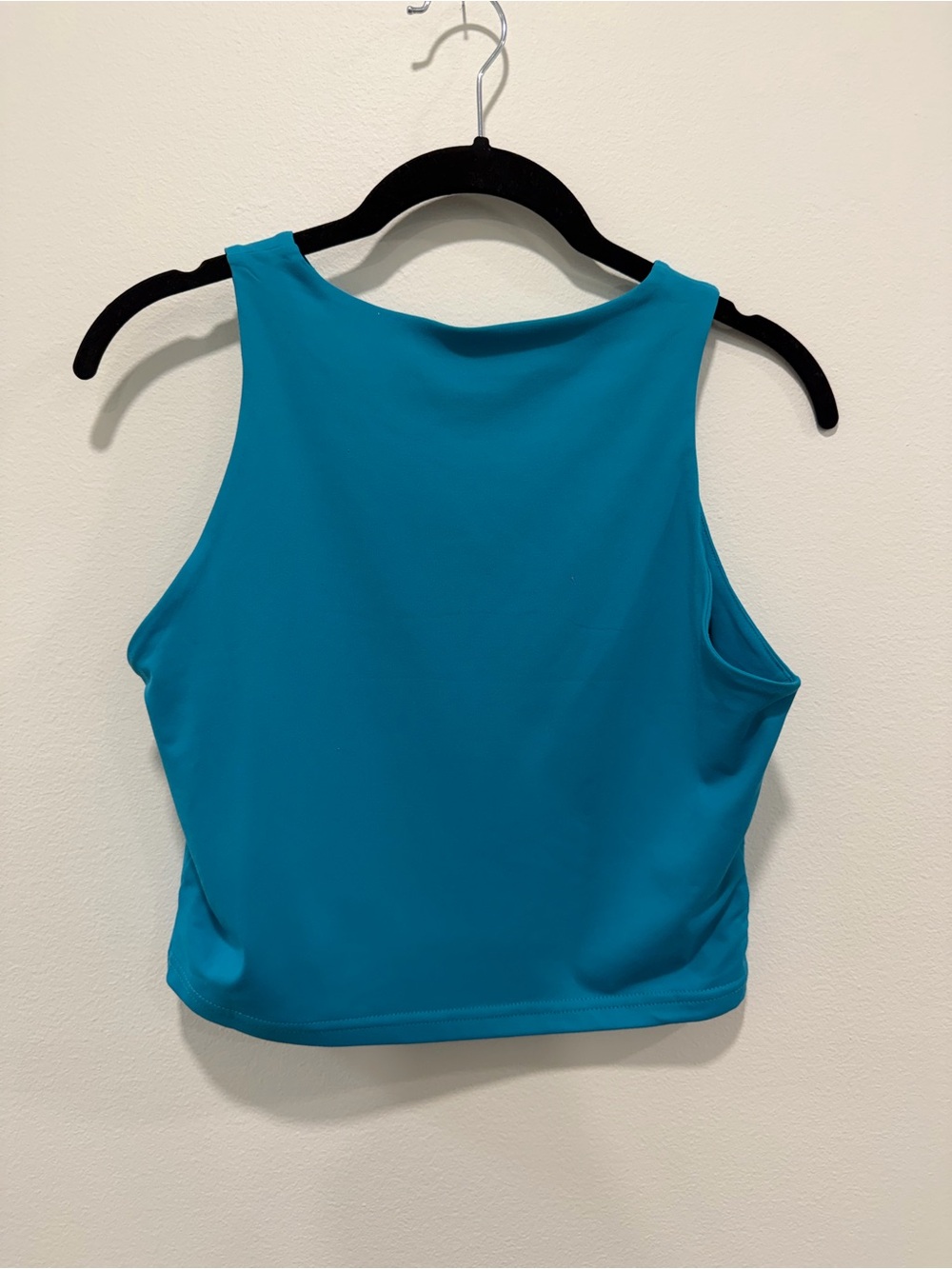 Turquoise Double Lined High Neck Cropped Tank Top Sleeveless - Picture 3 of 3